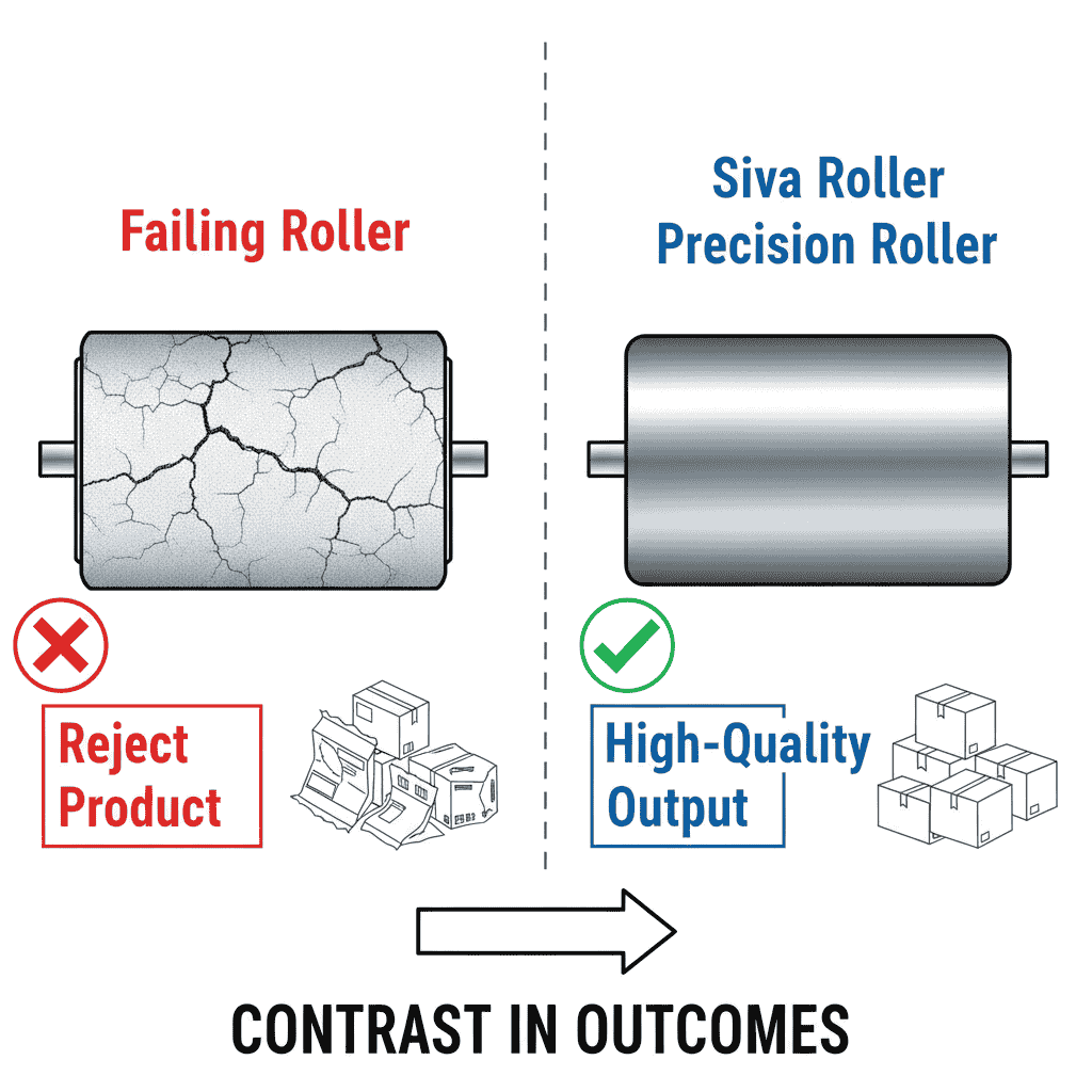 Siva Roller Precision vs. Failing Roller: Packaging Line Output Comparison